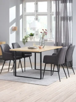 AABENRAA + PURHUSAABENRAA L160 table coloris chêne + 4 PURHUS chaises gris