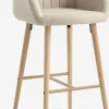 ADSLEVChaise de bar ADSLEV tissu beige/coloris chêne naturel
