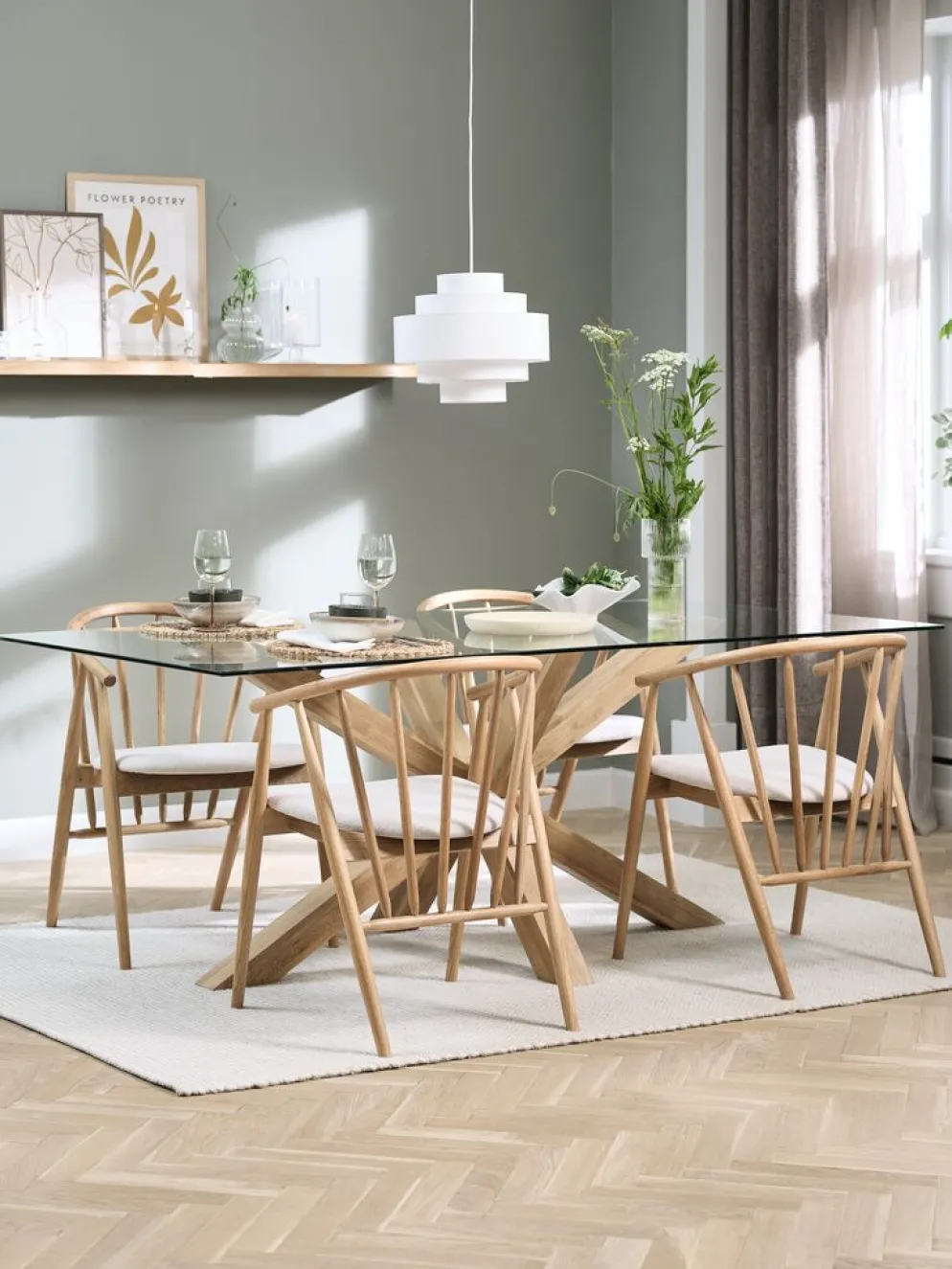 AGERBY + LYKSBORGAGERBY L190 table chêne + 4 LYKSBORG chaises chêne naturel