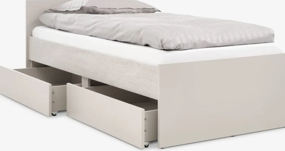 BILLUNDLit avec rangement BILLUND 90x200 coloris travertin/beige