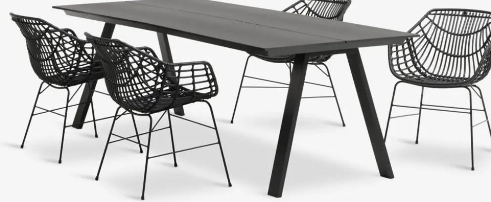 FAUSING + ILDERHUSEFAUSING L220 table + 4 ILDERHUSE chaises noir