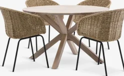 FUGLSAND + TUERNEFUGLSAND Ø120 table acacia + 4 TUERNE chaises naturel