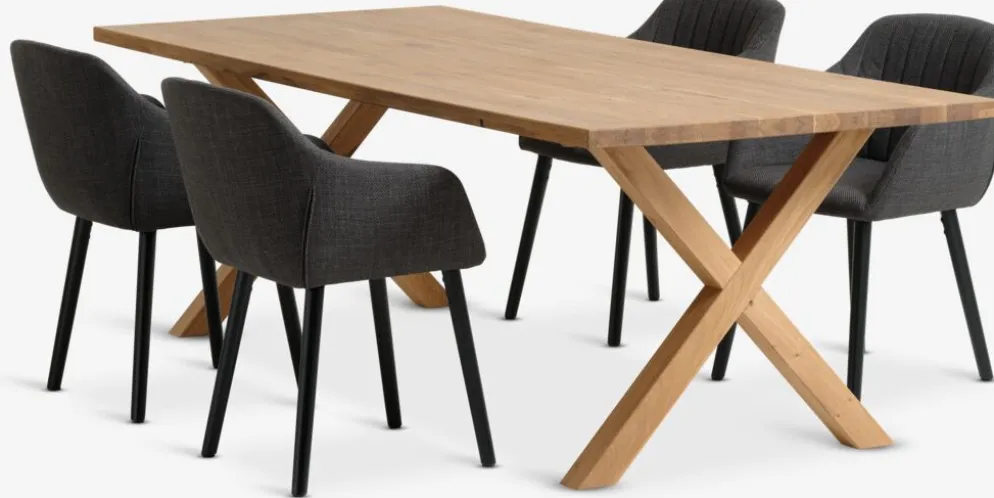 GRIBSKOV + ADSLEVGRIBSKOV L230 table chêne nat. + 4 ADSLEV chaises anthracite