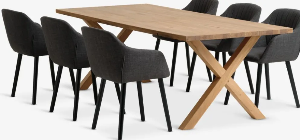 GRIBSKOV + ADSLEVGRIBSKOV L230 table chêne nat. + 4 ADSLEV chaises anthracite