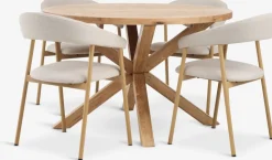 GRIBSKOV + EJSINGGRIBSKOV Ø120 table chêne naturel + 4 EJSING chaises beige