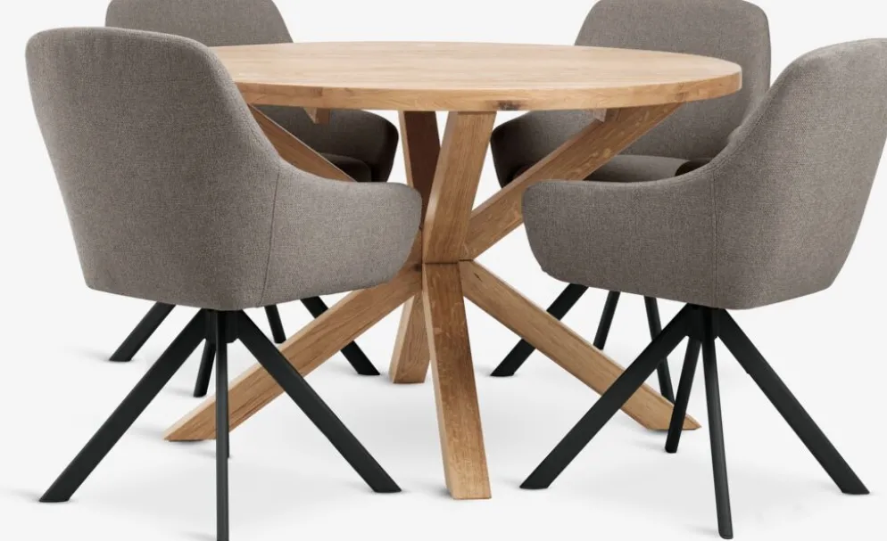 GRIBSKOV + ROSTRUPGRIBSKOV Ø120 table chêne naturel + 4 ROSTRUP chaises sable