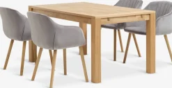 HAGE + ADSLEVHAGE L150 table chêne naturel+ 4 ADSLEV chaises velours gris