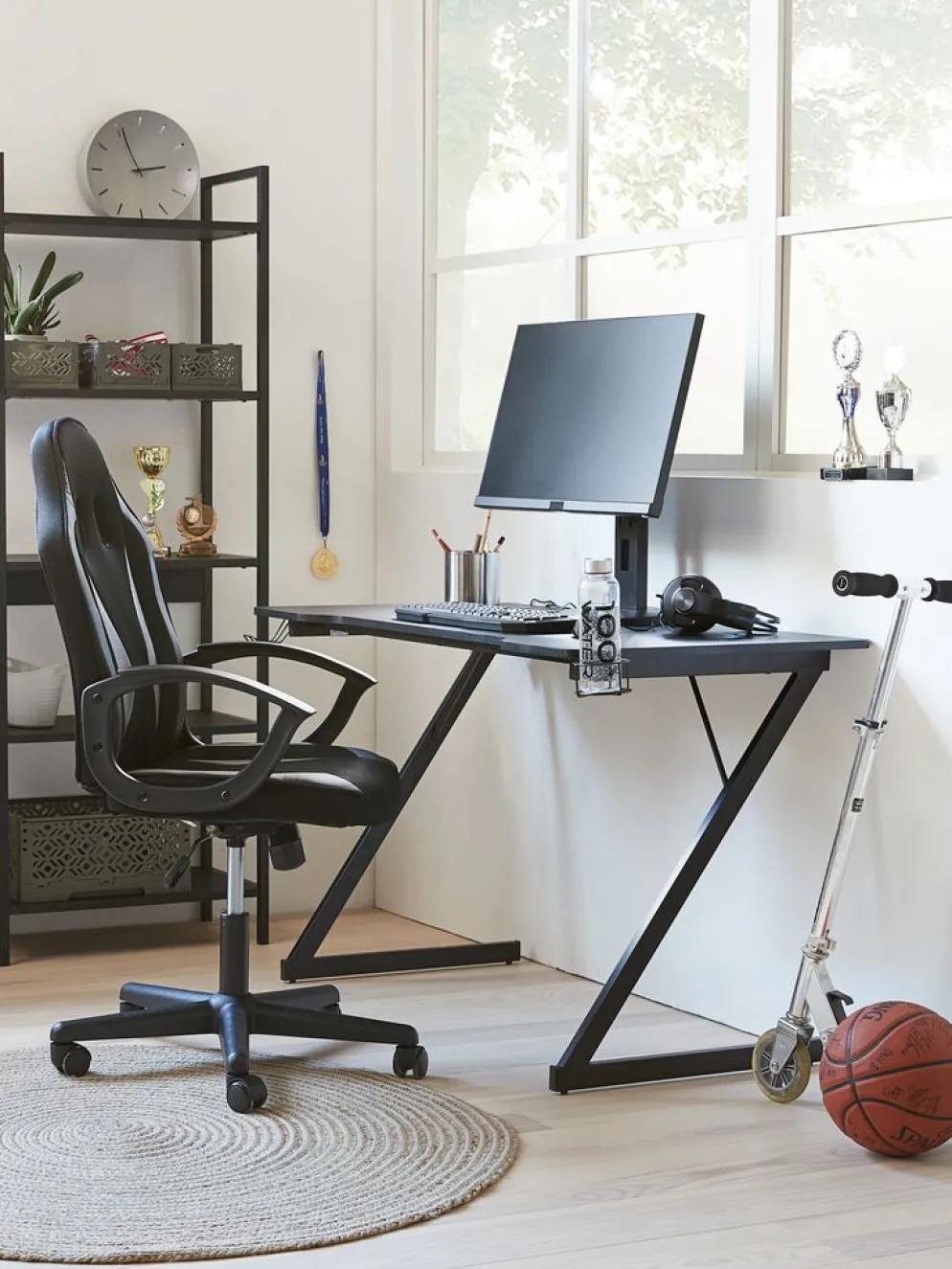 HALSTEDBureau gaming HALSTED 60x120 a/porte-gobelet+écouteurs noir