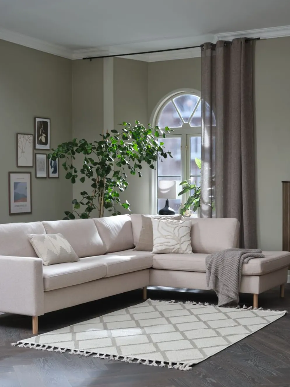 HELLERUPCanapé d'angle HELLERUP extrémité droit tissu beige/chêne