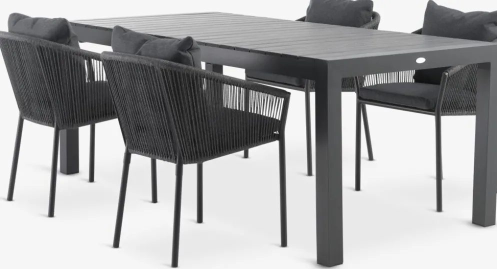 HESTEHAVE + GILJAHESTEHAVE L205/275 table noir + 4 GILJA chaises gris