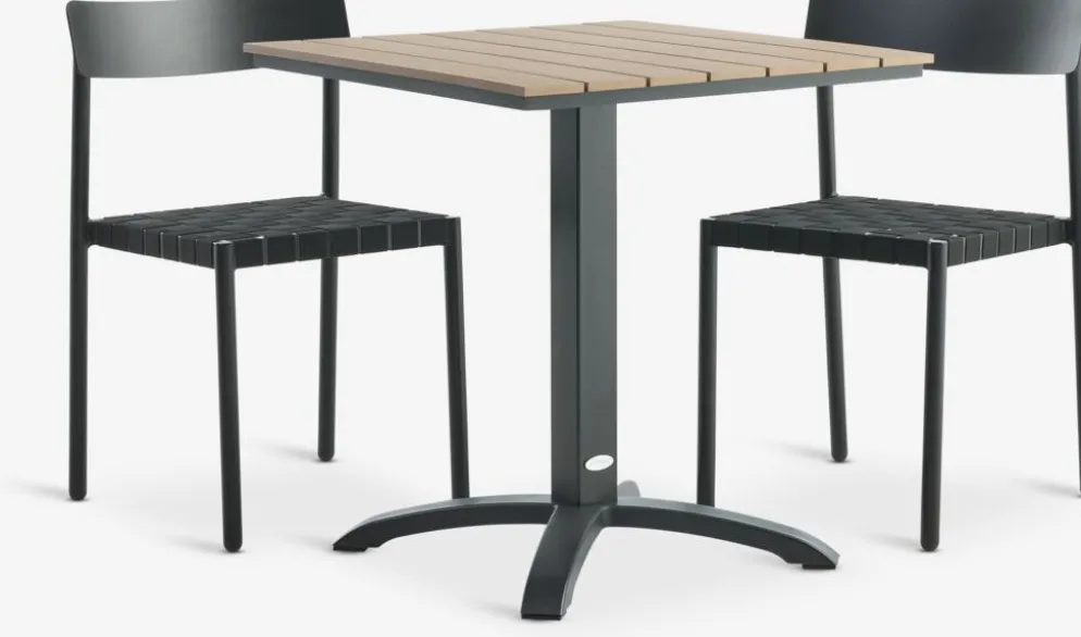 HOBRO + HAGLEBUHOBRO L70 table naturel + 2 HAGLEBU chaises noir