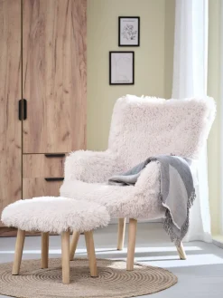 HVILSTEDFauteuil a/repose-pieds HVILSTED tissu teddy blanc ca./nat.