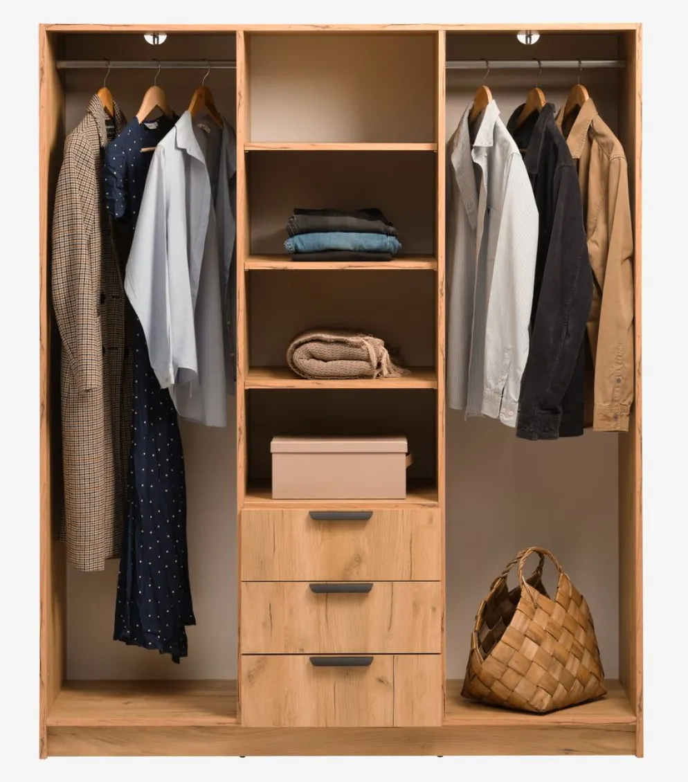 JENSLEVArmoire JENSLEV 144x176 3 portes 3 tiroirs coloris chêne nat