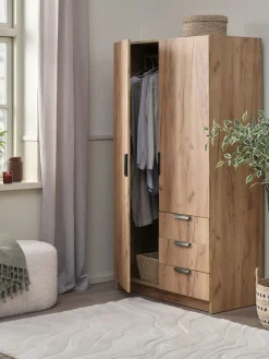 JENSLEVArmoire JENSLEV 96x176 2 portes 3 tiroirs coloris chêne nat.