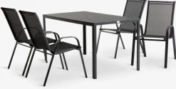 JERSORE + LEKNESJERSORE L140 table + 4 LEKNES chaises noir