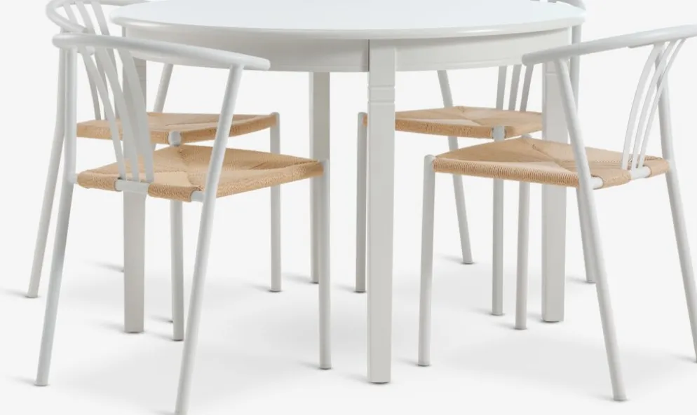 KIRKEBY + GUDERUPKIRKEBY Ø110 table blanc + JYDERUP chaises blanc/naturel