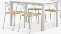 KIRKEBY + JYDERUPKIRKEBY L130/220 table blanc + JYDERUP chaises blanc/naturel