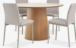 KLIPLEV + BRANDEKLIPLEV Ø120 table colo. chêne nat. + 4 BRANDE chaises beige
