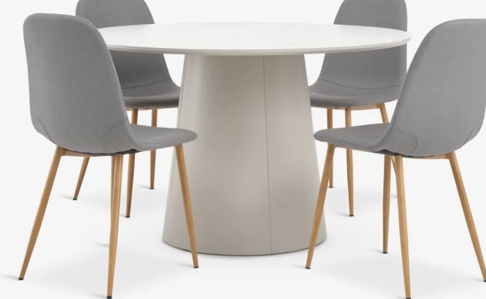 KLIPLEV + JONSTRUPKLIPLEV Ø120 table colo. travertin + 4 JONSTRUP chaises gris