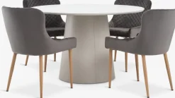 KLIPLEV + PEBRINGEKLIPLEV Ø120 table imi. travertin + 4 PEBRINGE chaises vel g
