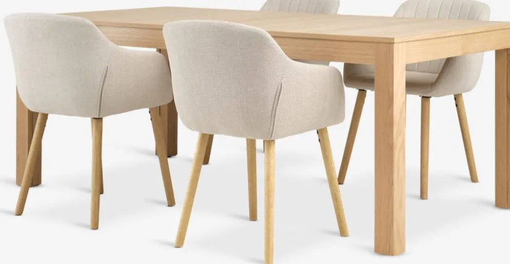KORSKRO + ADSLEVKORSKRO L200/326 table chêne naturel +4 ADSLEV chaises beige