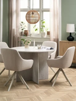 KRONDAL + ROSTRUPKRONDAL Ø110 table travertin + 4 ROSTRUP chaises beige