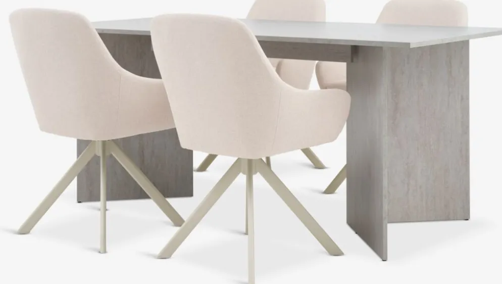 KRONDAL + ROSTRUPKRONDAL L180 table travertin + 4 ROSTRUP chaises beige