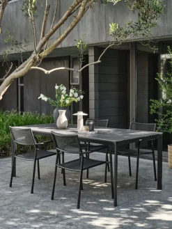 KUMLA + HEMSEDALKUMLA L200 table gris + 4 HEMSEDAL chaises noir