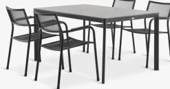 KUMLA + HEMSEDALKUMLA L150 table gris + 4 HEMSEDAL chaises noir