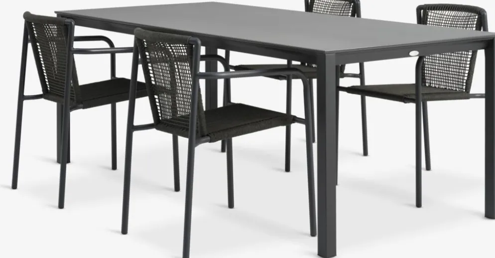 LANGET + KRISTIANSTADLANGET L207 table noir + 4 KRISTIANSTAD chaises vert