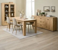 LINTRUP + BISTRUPLINTRUP L190/280 table colo. chêne + 4 BISTRUP chaises sable