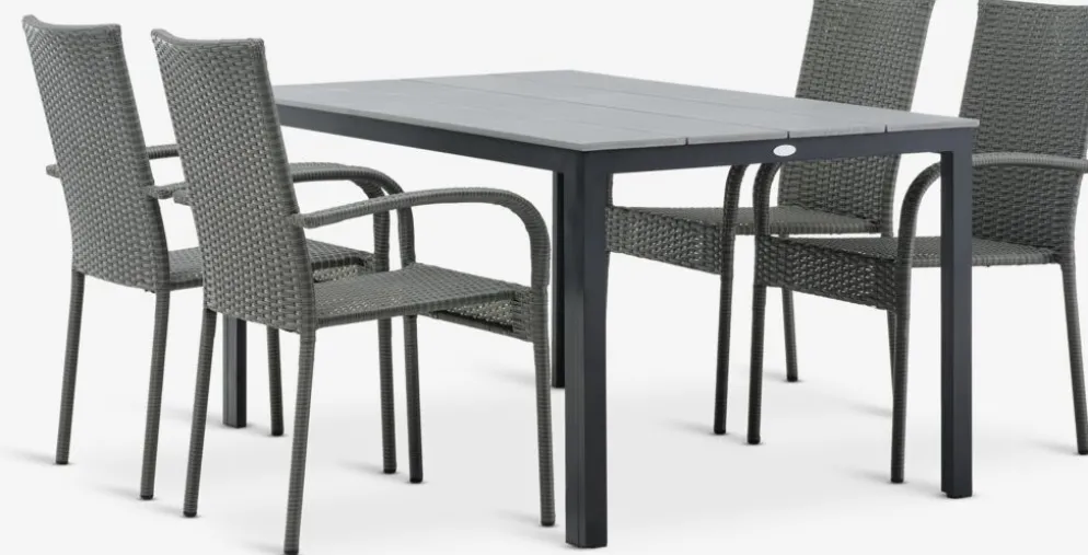 MARIELYST + GUDHJEMMARIELYST L150 table + 4 GUDHJEM chaises gris