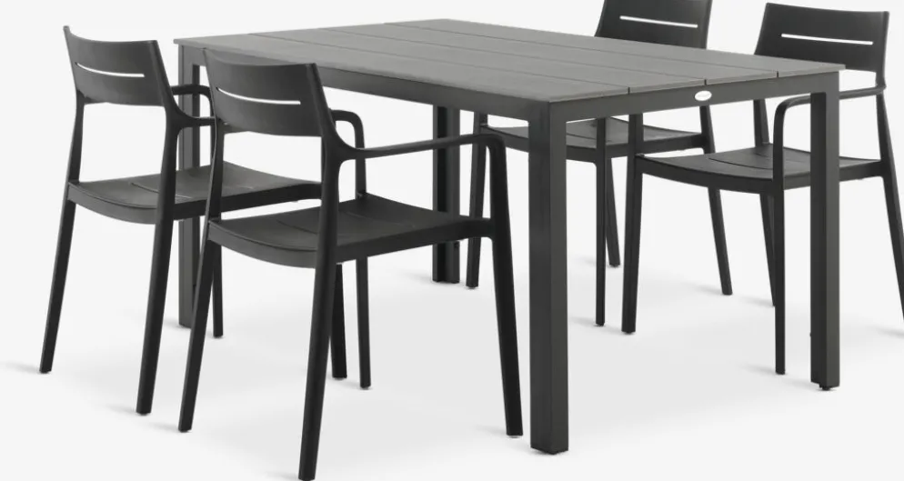 MARIELYST + INGSTRUPMARIELYST L150 table gris + 4 INGSTRUP chaises noir