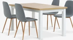 MARKSKEL + JONSTRUPMARKSKEL L150/193 table col. chêne + 4 JONSTRUP chaises bleu