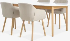 MARSTRAND + ADSLEVMARSTRAND L200/280 table blanc + 4 ADSLEV chaises beige