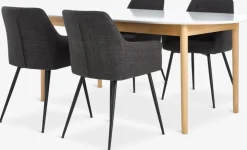 MARSTRAND + PURHUSMARSTRAND L200/280 table blanc + 4 PURHUS chaises gris