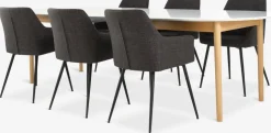 MARSTRAND + PURHUSMARSTRAND L200/280 table blanc + 4 PURHUS chaises gris
