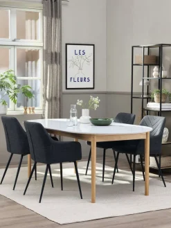 MARSTRAND + PURHUSMARSTRAND L200/280 table blanc + 4 PURHUS chaises gris