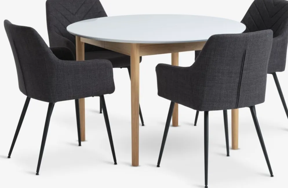 MARSTRAND + PURHUSMARSTRAND Ø110 table blanc + 4 PURHUS chaises gris