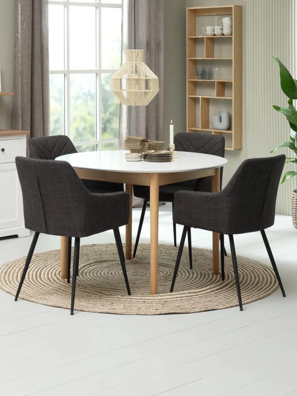 MARSTRAND + PURHUSMARSTRAND Ø110 table blanc + 4 PURHUS chaises gris