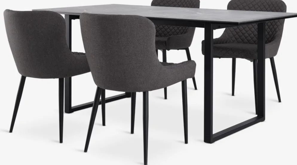 MOSELUND + PEBRINGEMOSELUND L180 table céramique + 4 PEBRINGE chaises gris/noir