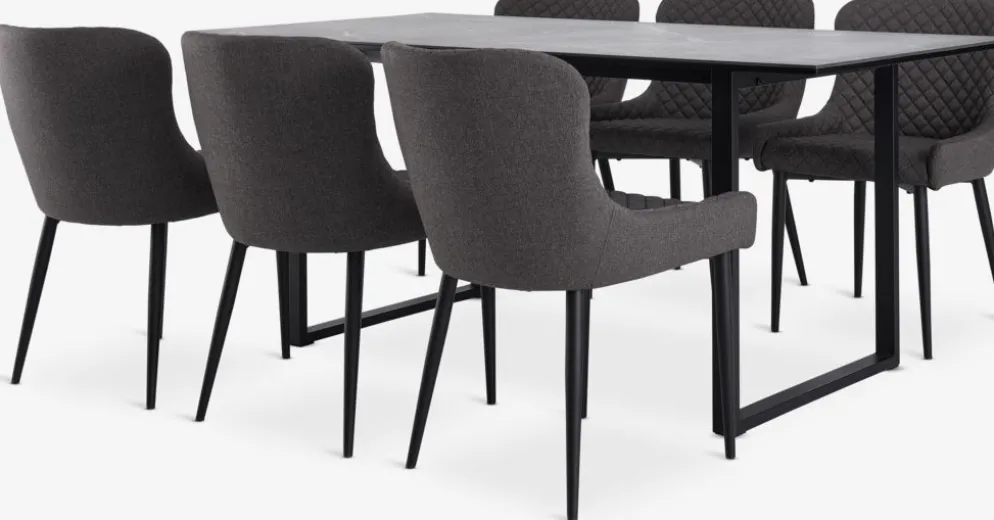 MOSELUND + PEBRINGEMOSELUND L180 table céramique + 4 PEBRINGE chaises gris/noir