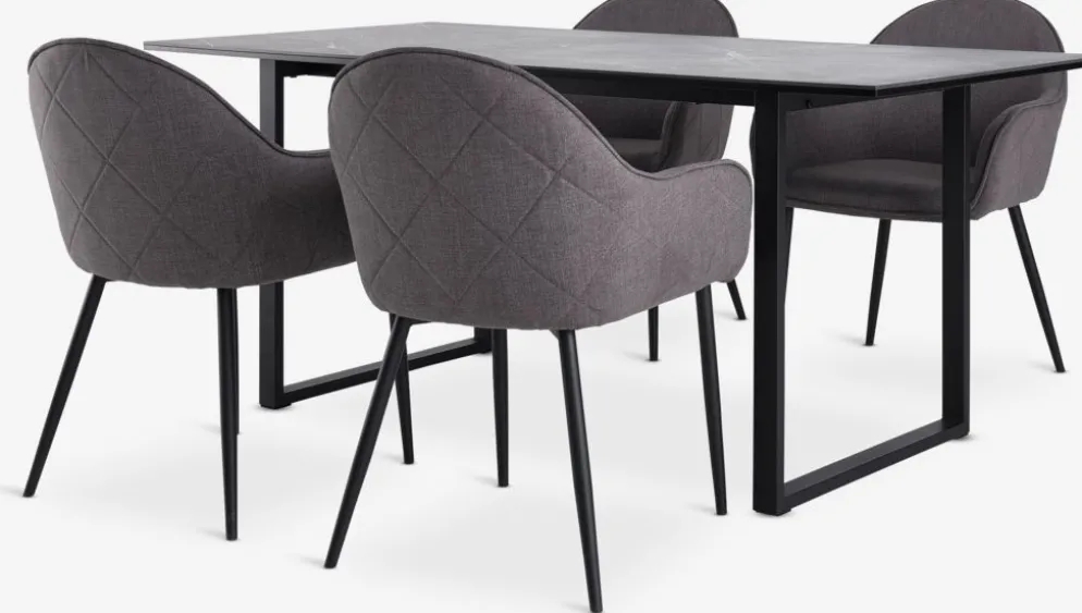 MOSELUND + SABROMOSELUND L180 table céramique + 4 SABRO chaises gris/noir
