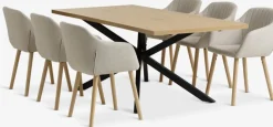 NORTOFT + ADSLEVNORTOFT L200 table coloris chêne + 4 ADSLEV chaises beige
