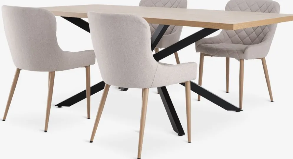 NORTOFT + BELLINGENORTOFT L200 table coloris chêne + 4 BELLINGE chaises sable