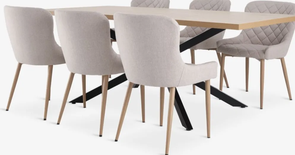 NORTOFT + BELLINGENORTOFT L200 table coloris chêne + 4 BELLINGE chaises sable
