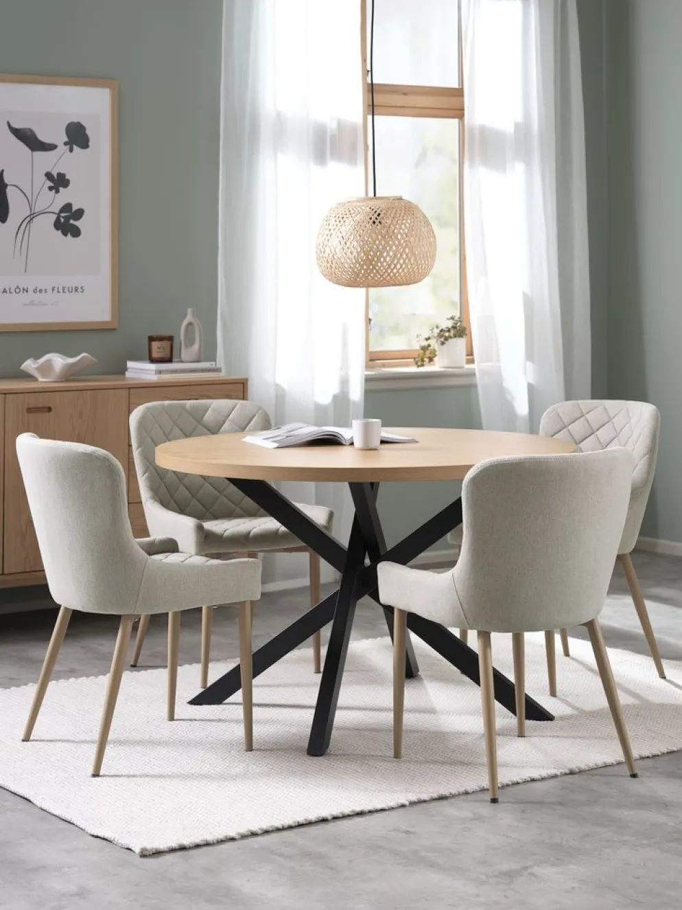 NORTOFT + BELLINGENORTOFT Ø120 table coloris chêne + 4 BELLINGE chaises sable