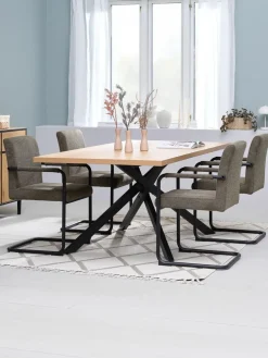 NORTOFT + ESPENORTOFT L200 table coloris chêne + 4 ESPE chaises olive/noir