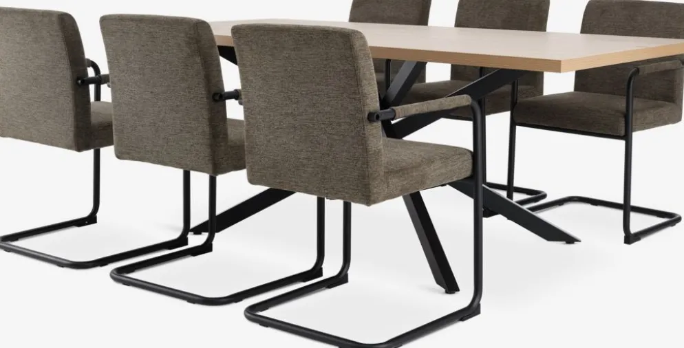 NORTOFT + ESPENORTOFT L200 table coloris chêne + 4 ESPE chaises olive/noir