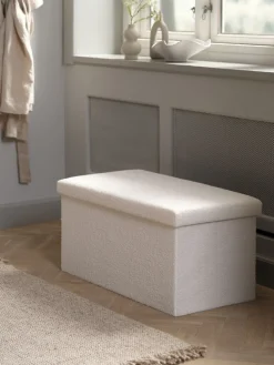 NYSTEDPouf NYSTED 76x38 a/rangement tissu teddy blanc cassé